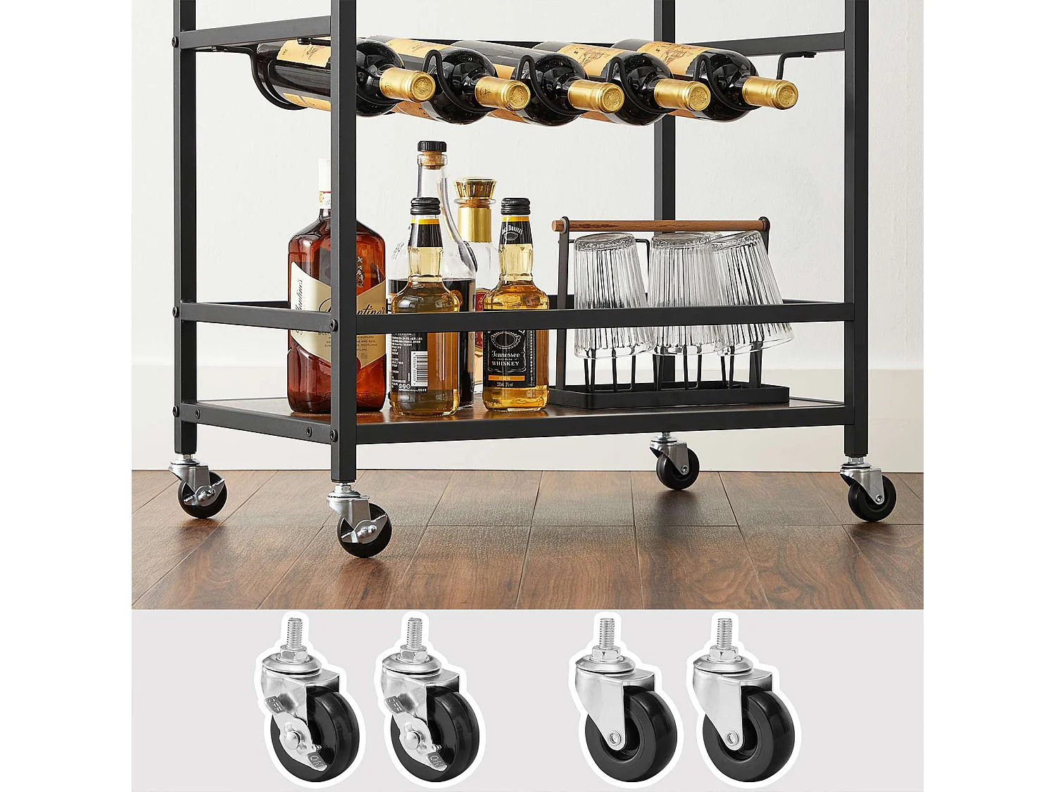 Küchenwagen 60x40x75 cm Schwarz Vintage Braun