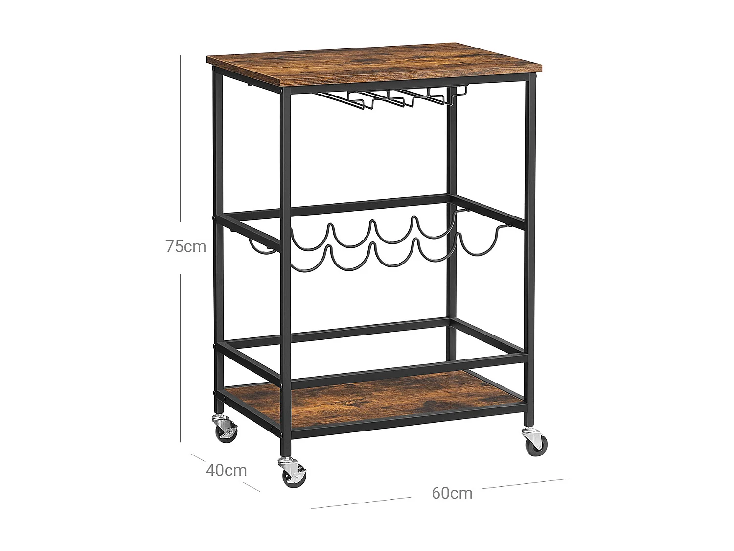 Küchenwagen 60x40x75 cm Schwarz Vintage Braun