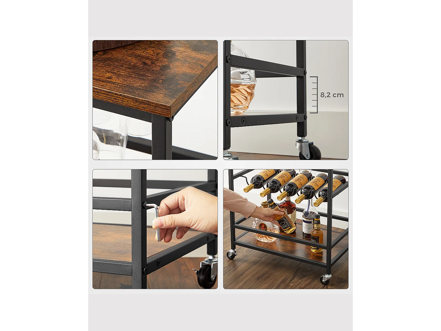 Wózek kuchenny 60x40x75 cm czarny vintage brąz