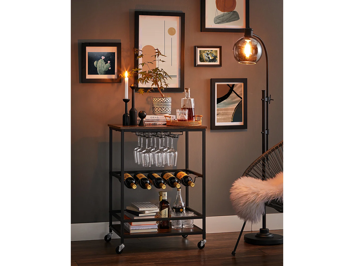 Wózek kuchenny 60x40x75 cm czarny vintage brąz