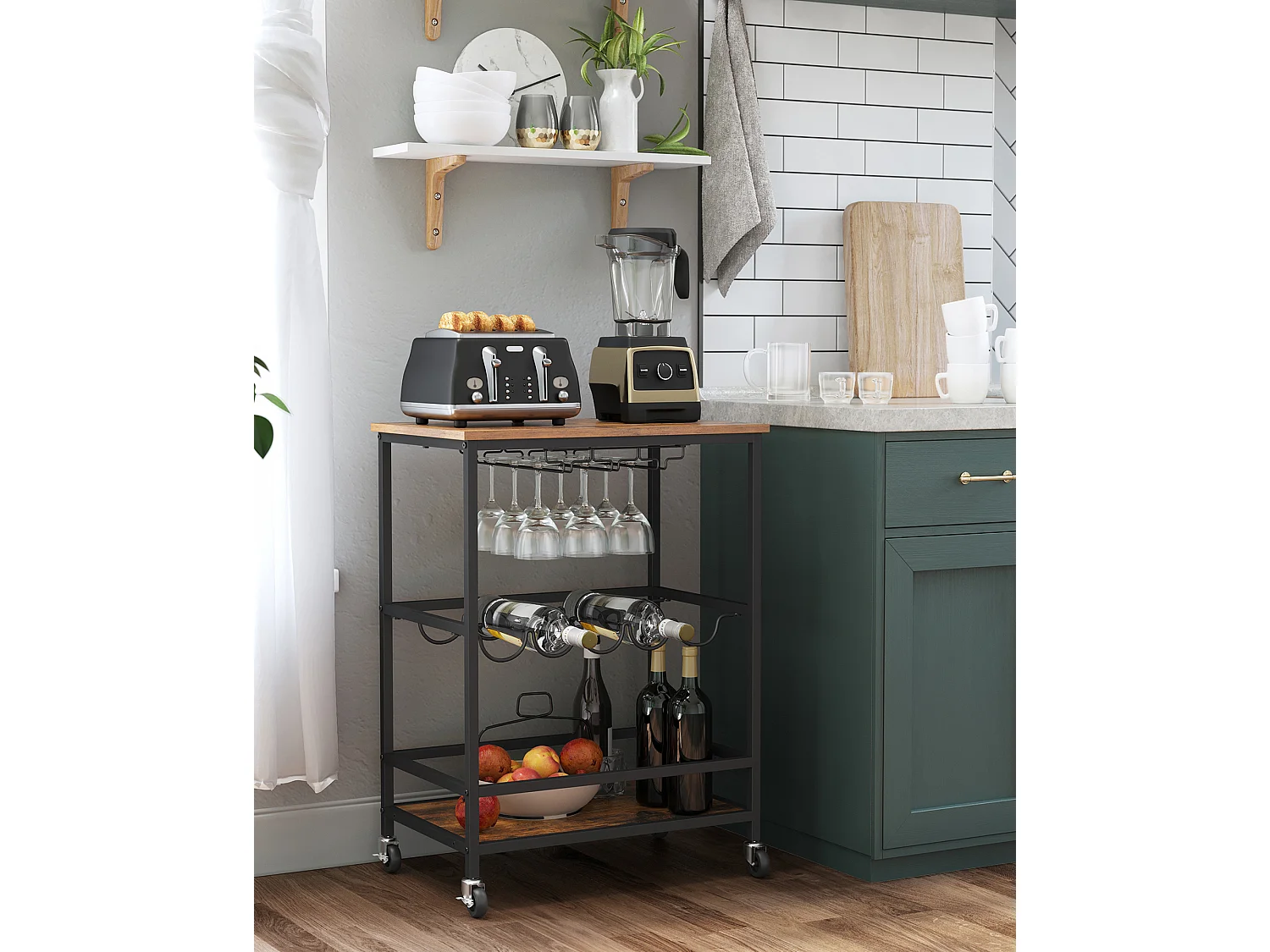 Wózek kuchenny 60x40x75 cm czarny vintage brąz