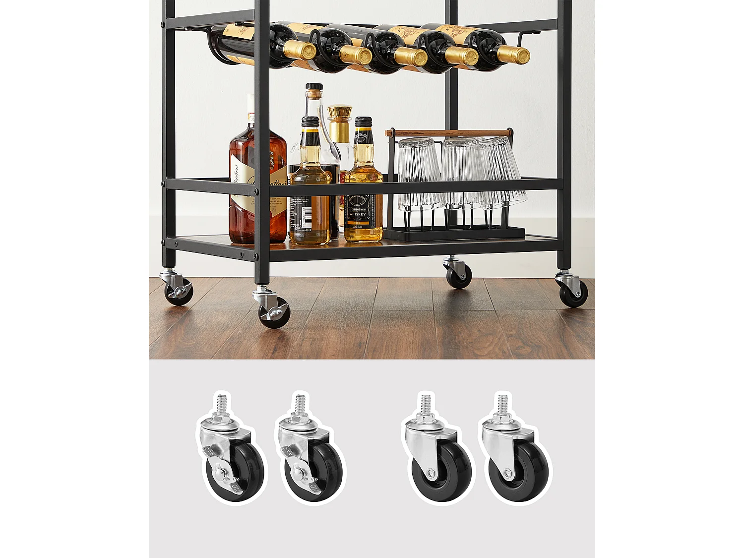 Wózek kuchenny 60x40x75 cm czarny vintage brąz