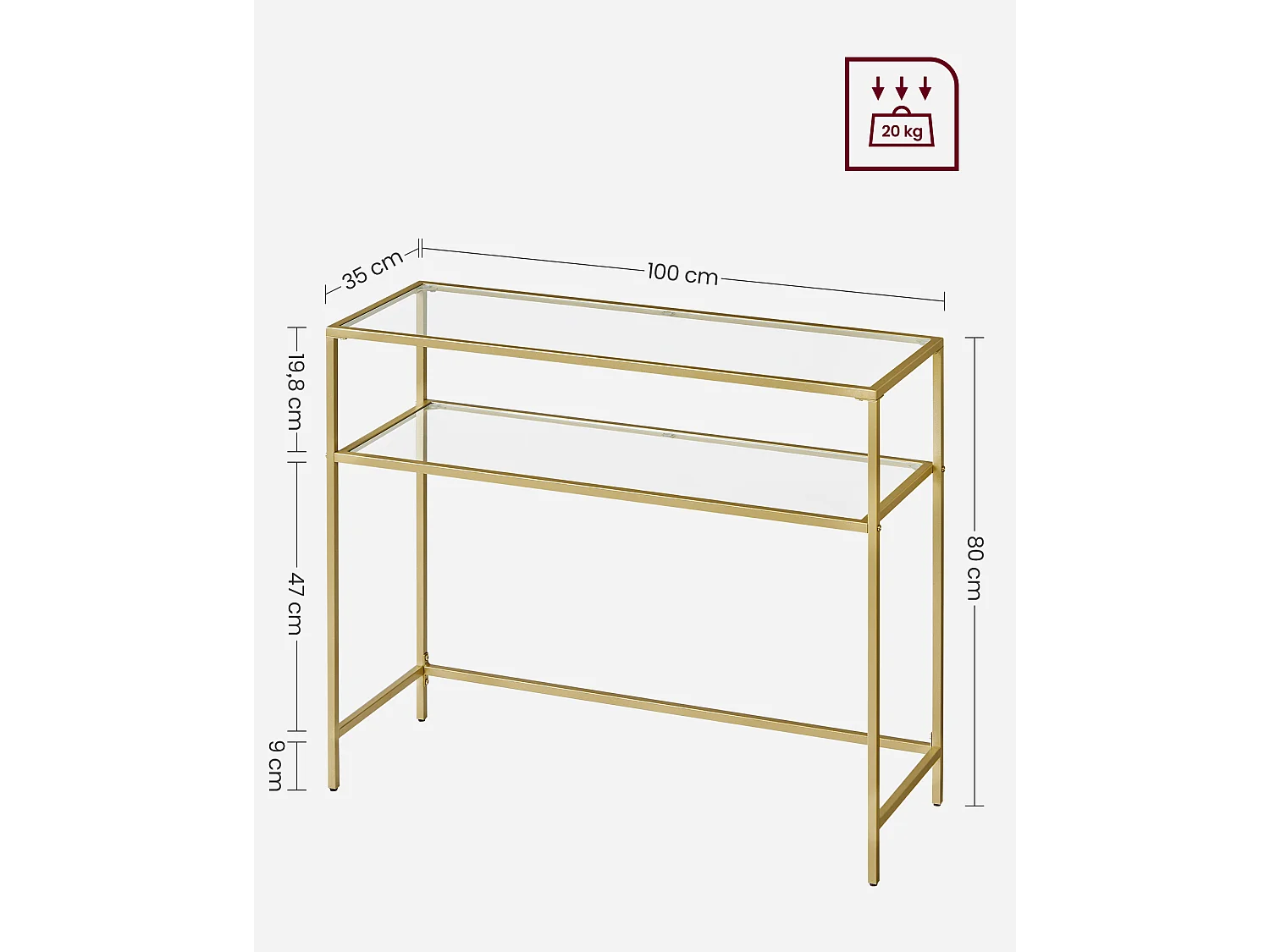Consoletafel 100x35x80 cm goud