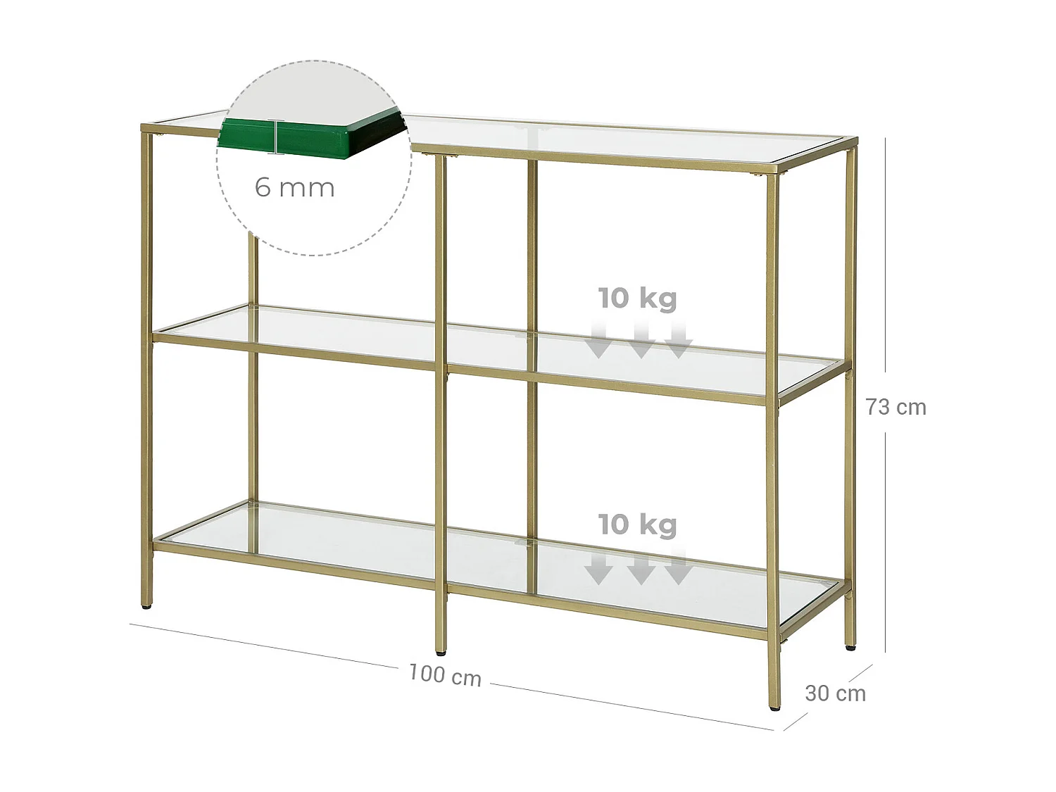 Consoletafel 100x30x73 cm Goud