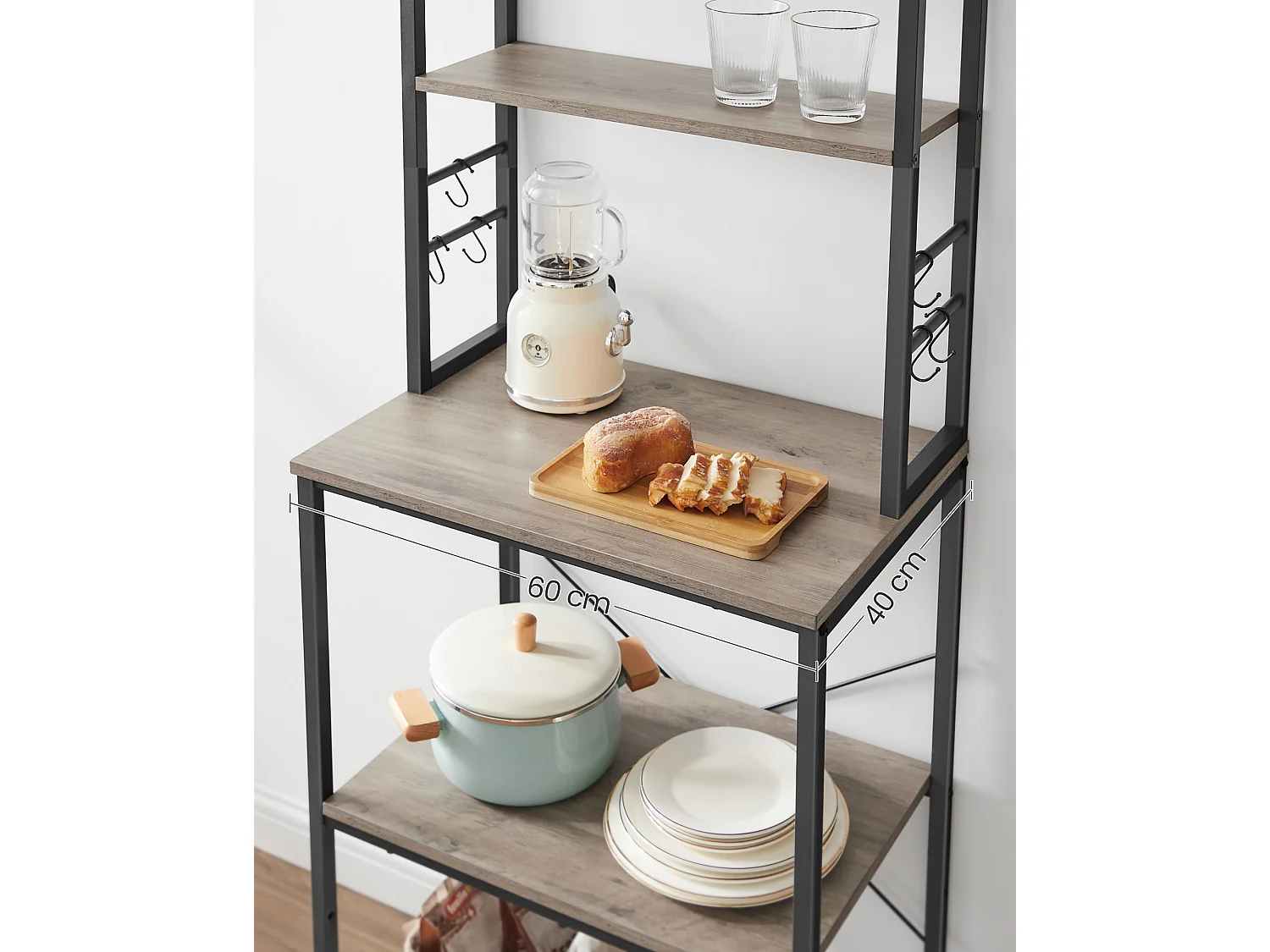 Kitchen shelf 40x60x167 cm greige mottled ink black