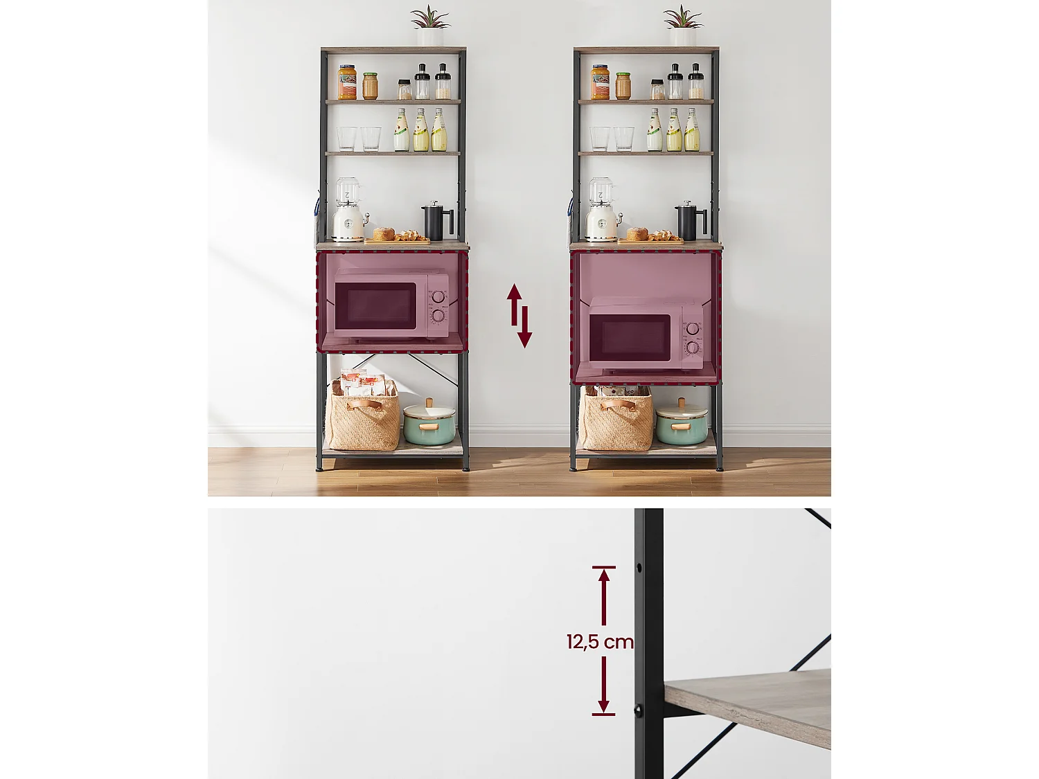 Kitchen shelf 40x60x167 cm greige mottled ink black