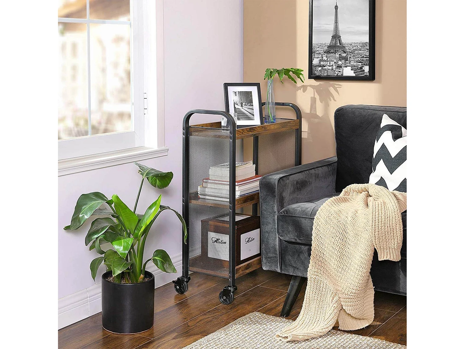 Chariot roulant 66x26x85 cm marron cowjag