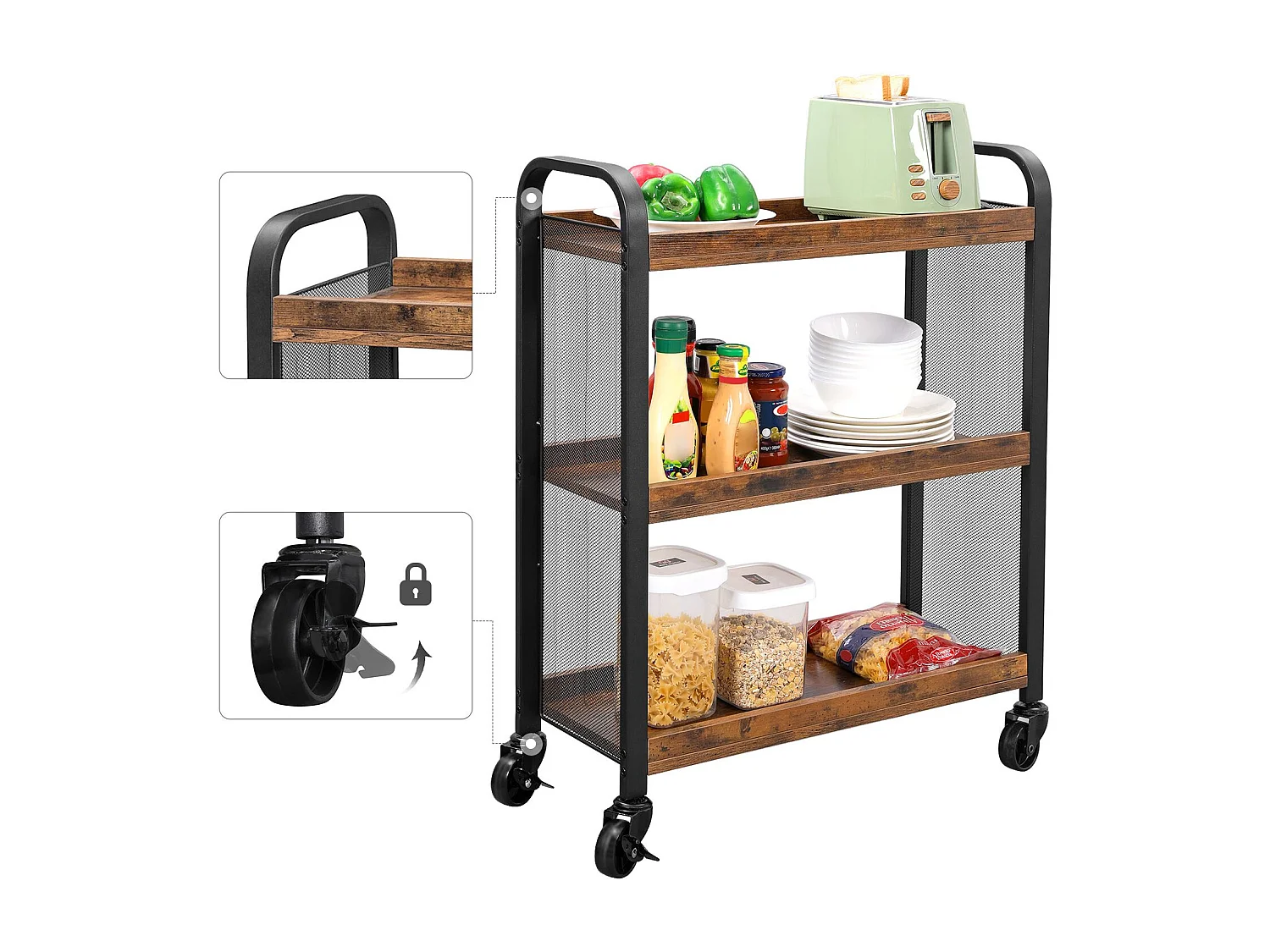 Chariot roulant 66x26x85 cm marron cowjag