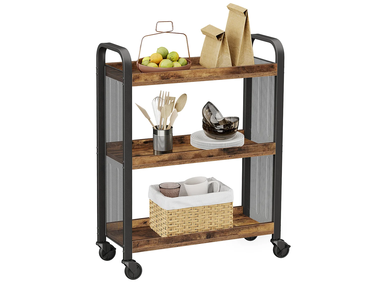 Rollwagen 66x26x85 cm braun Kuhfell