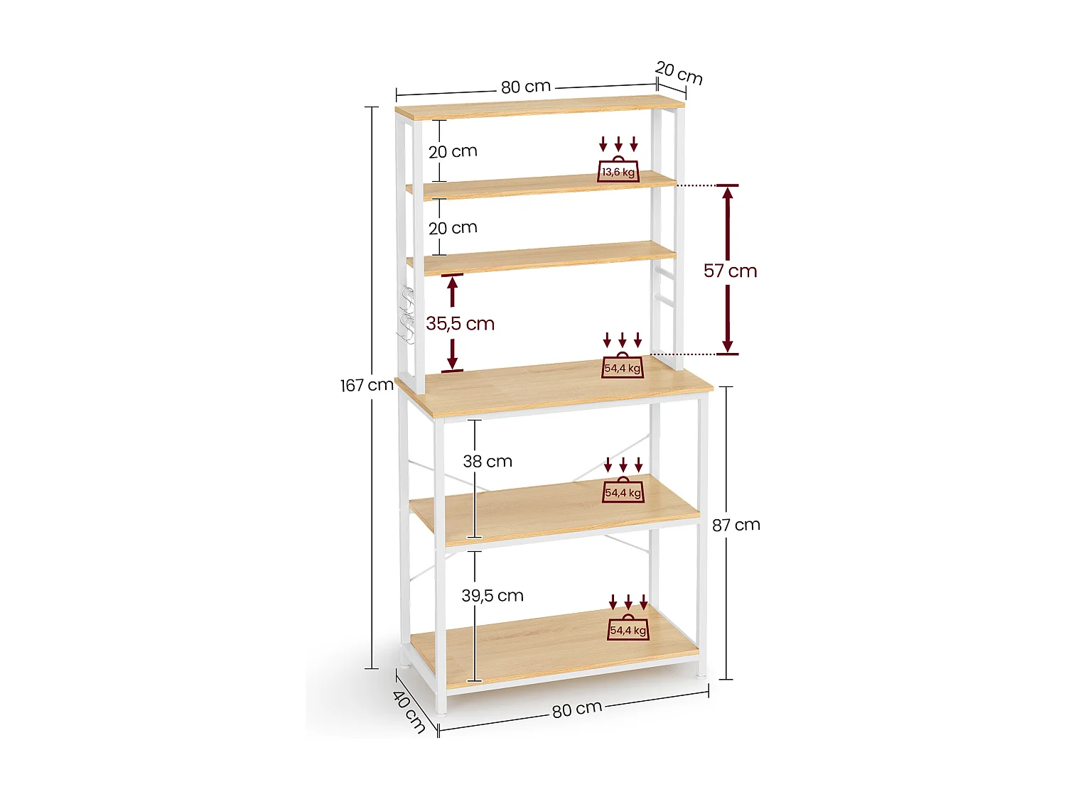 Étagère de cuisine 40x80x167 cm chêne blanc