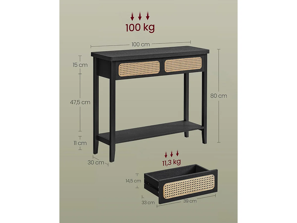 Tavolo Consolle 100x30x80 cm Nero