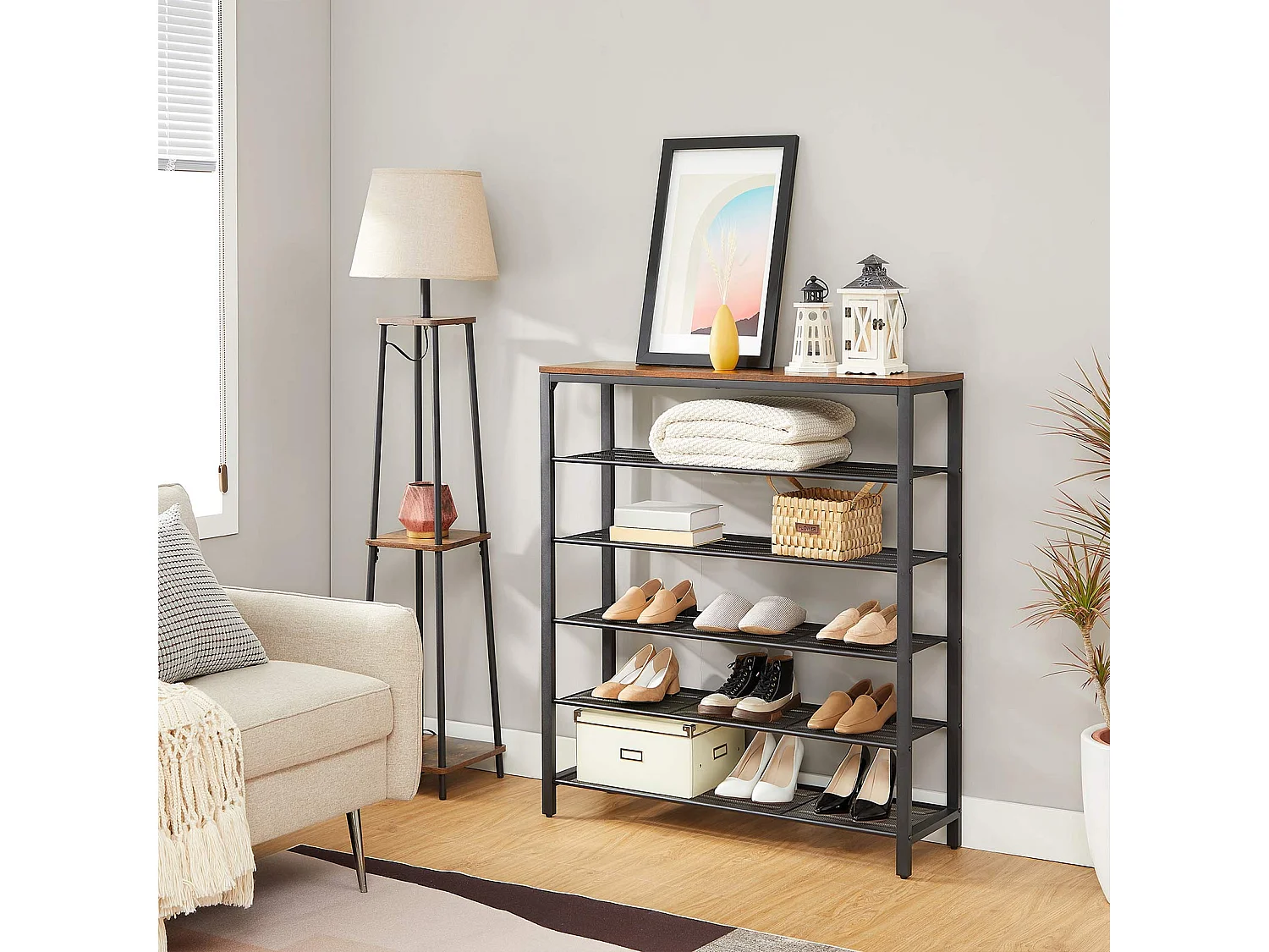 Schuhregal 100x30x110 cm schwarz vintage braun