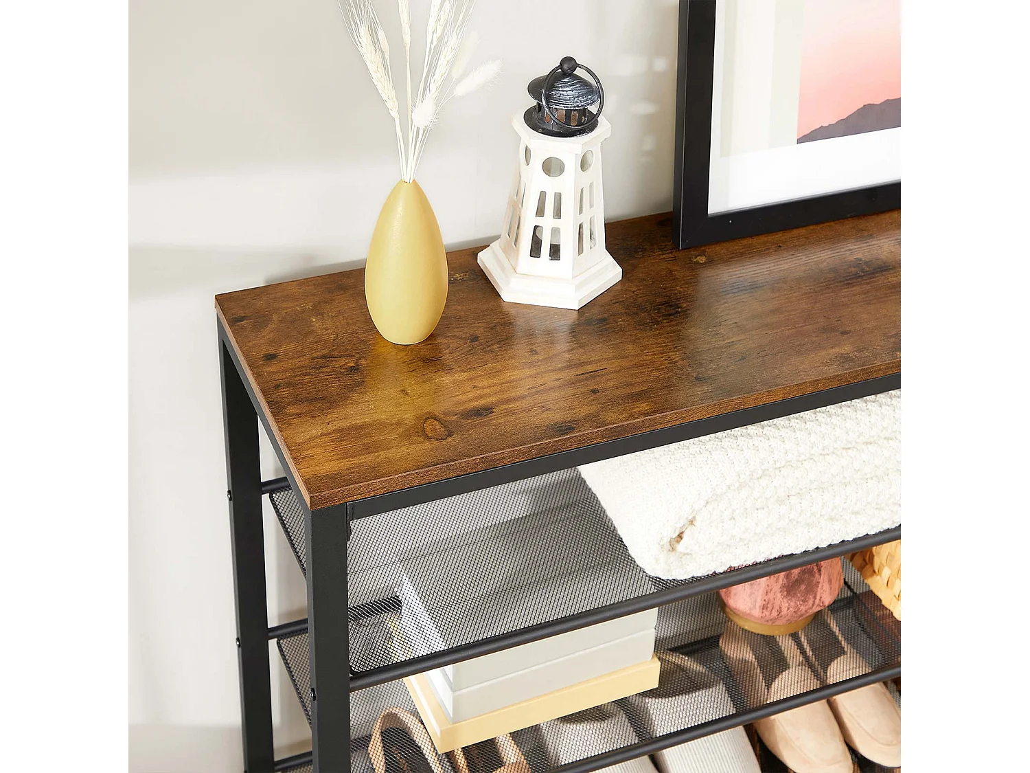 Schuhregal 100x30x110 cm schwarz vintage braun