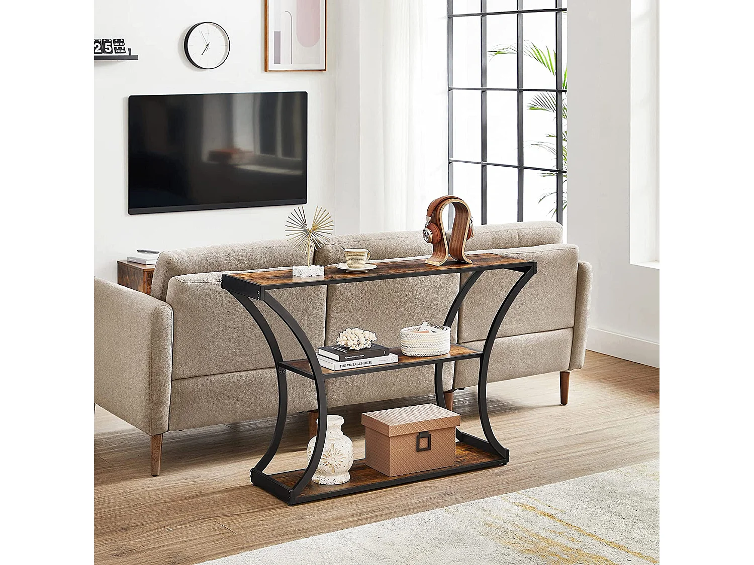 Tavolo Consolle 120x30x80 cm Nero Marrone Vintage