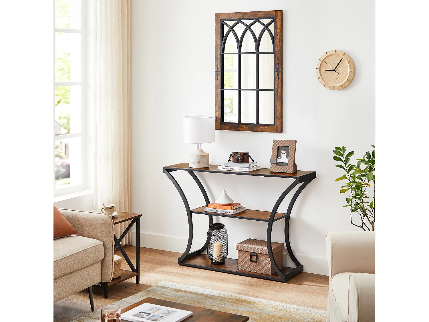 Console, 120x30x80 cm, Noir, Vintage Marron,