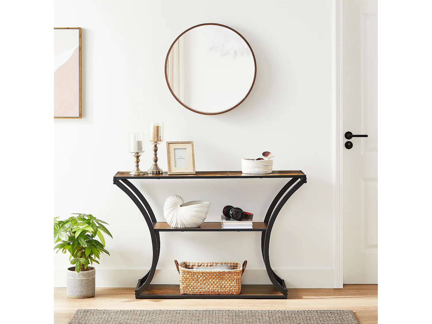 Console, 120x30x80 cm, Noir, Vintage Marron,