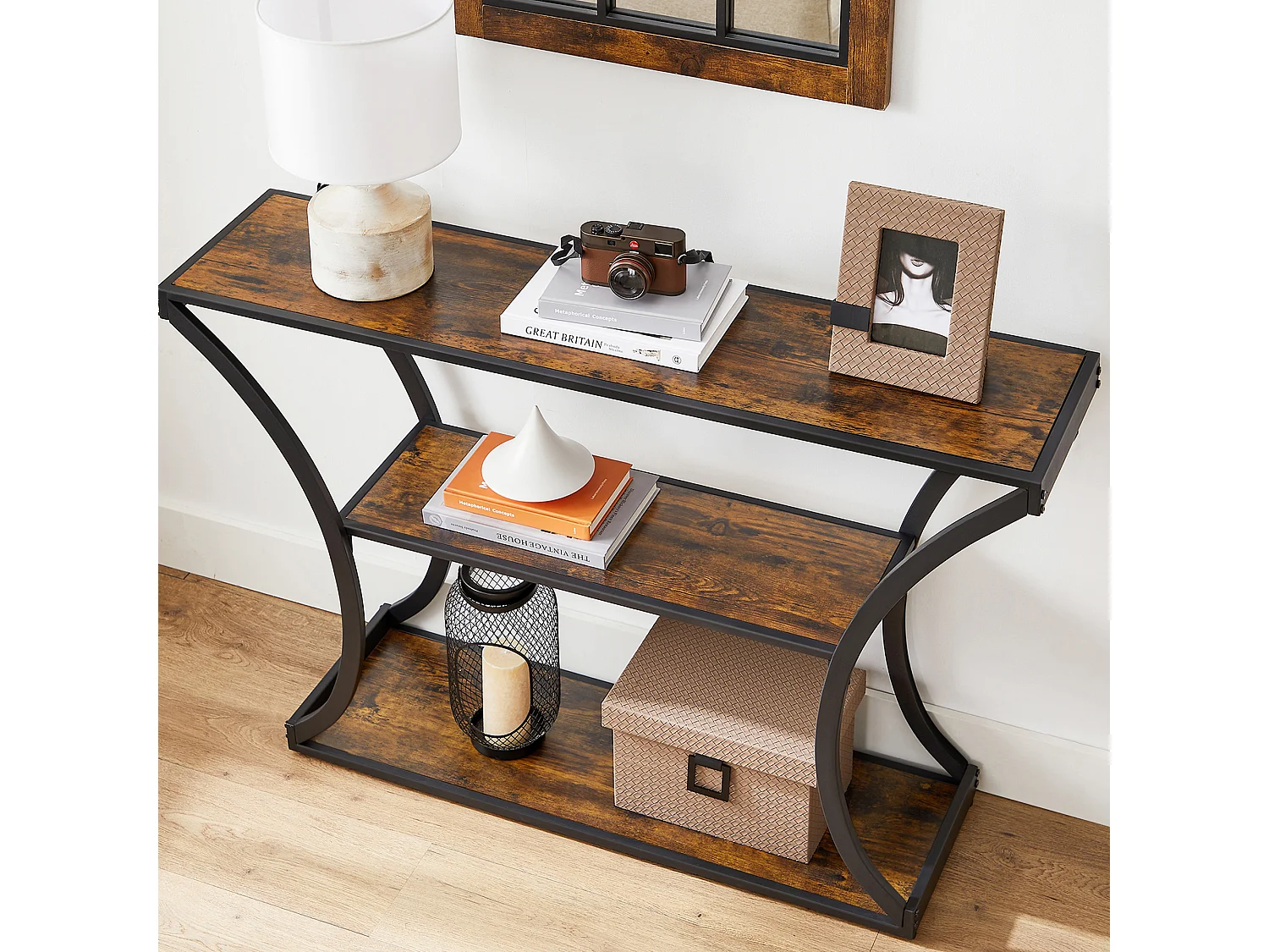 Console, 120x30x80 cm, Noir, Vintage Marron,