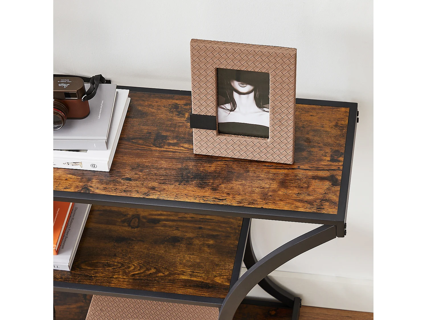 Console, 120x30x80 cm, Noir, Vintage Marron,