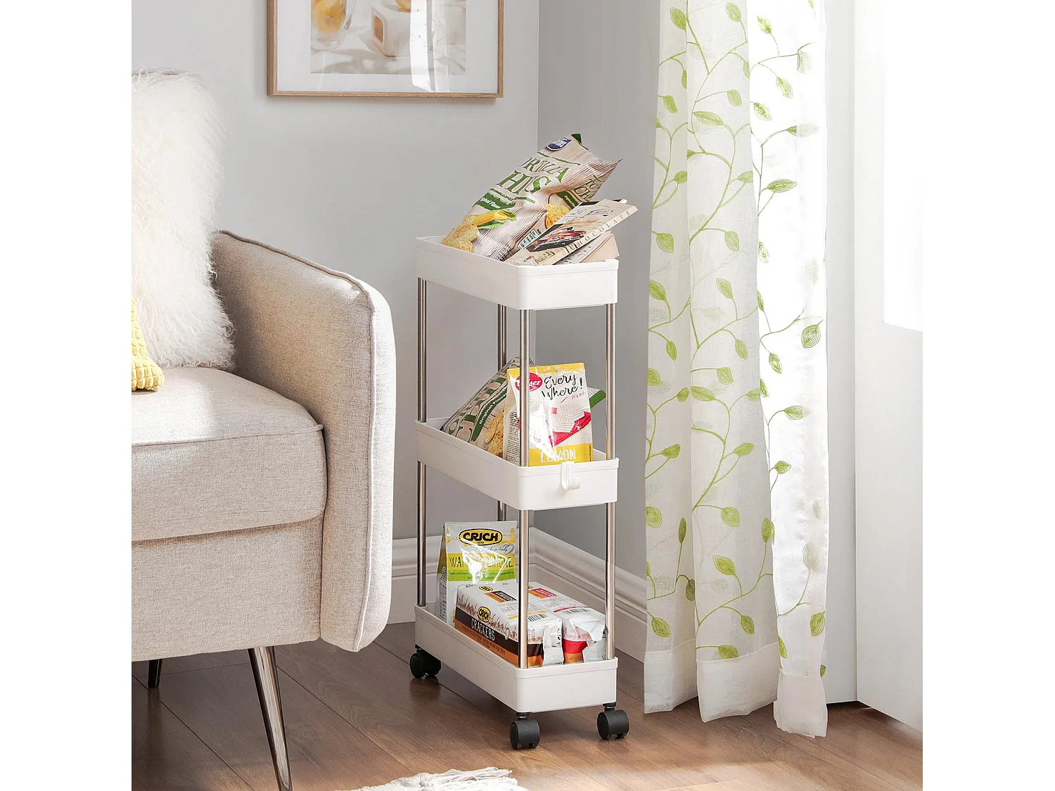 Chariot de rangement 42x13,5x61 cm blanc