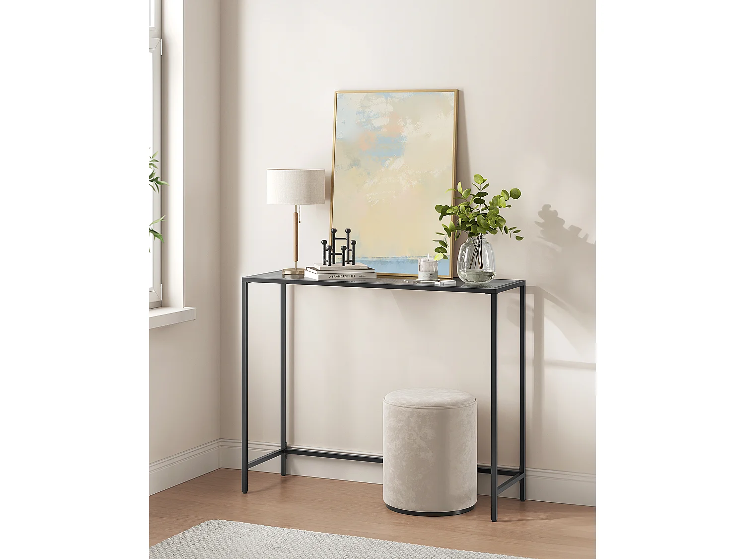 Console, 20x100x80 cm, Noir Encre et Gris Ardoise,