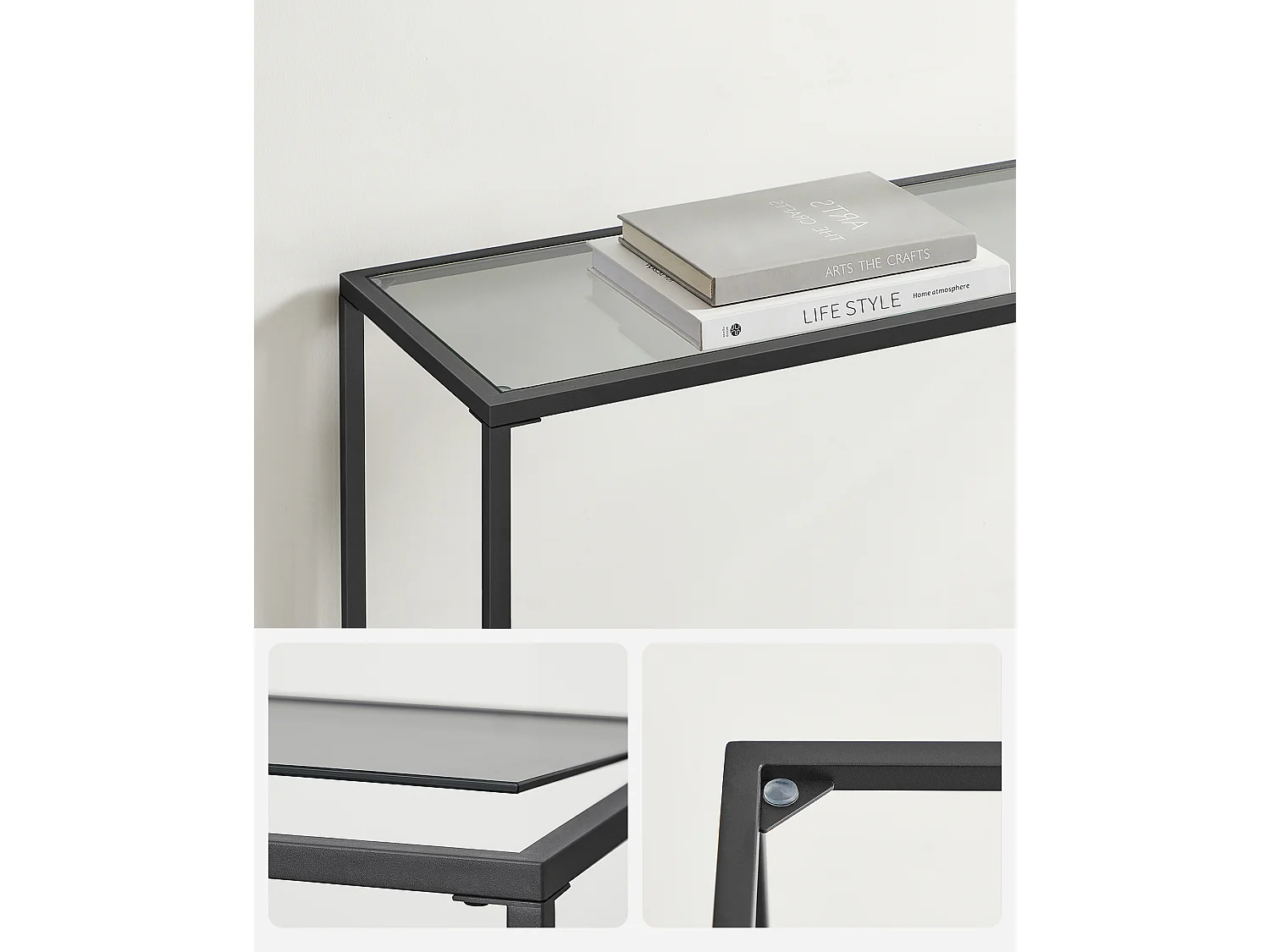 Console, 20x100x80 cm, Noir Encre et Gris Ardoise,