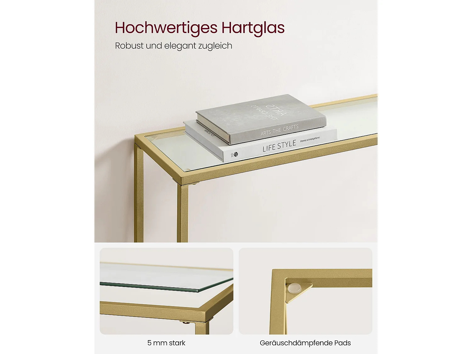 Table console 20x100x80 cm Or pâle