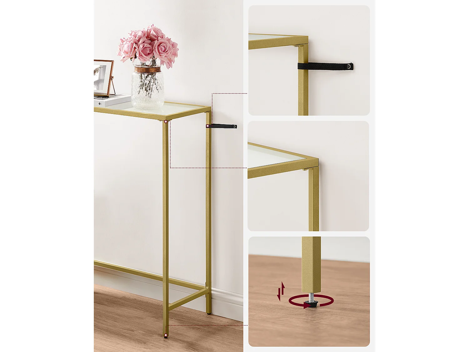 Table console 20x100x80 cm Or pâle