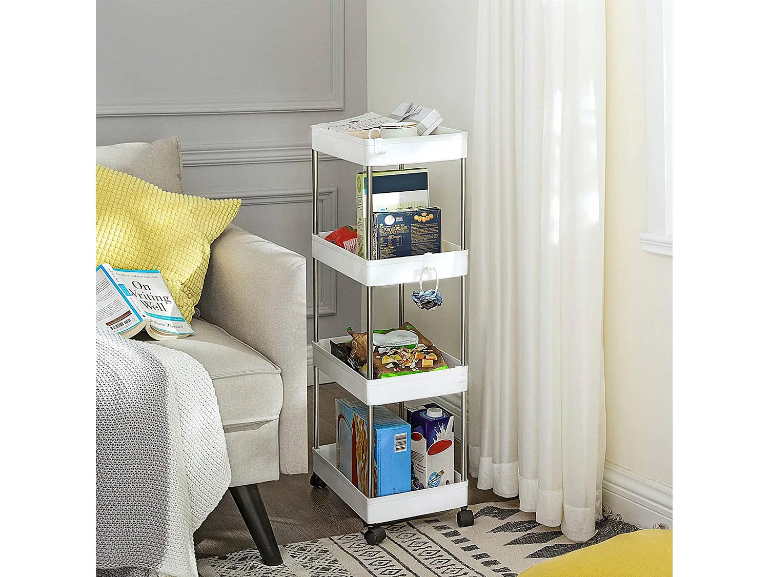 Chariot de rangement 40x22x86 cm blanc