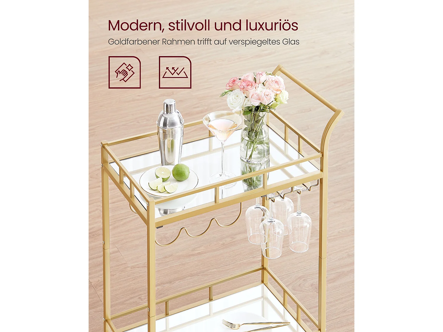 Carrello Bar Oro 65.8x38x90.2 cm