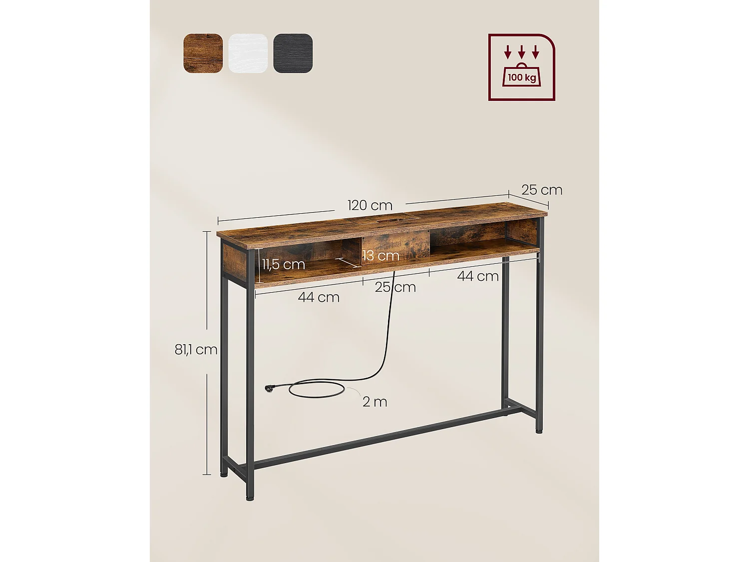 Consolle 25x120x81 cm marrone e nero