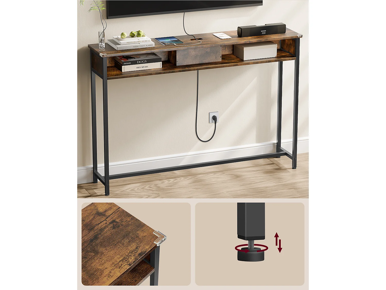 Table console 25x120x81 cm marron et noir