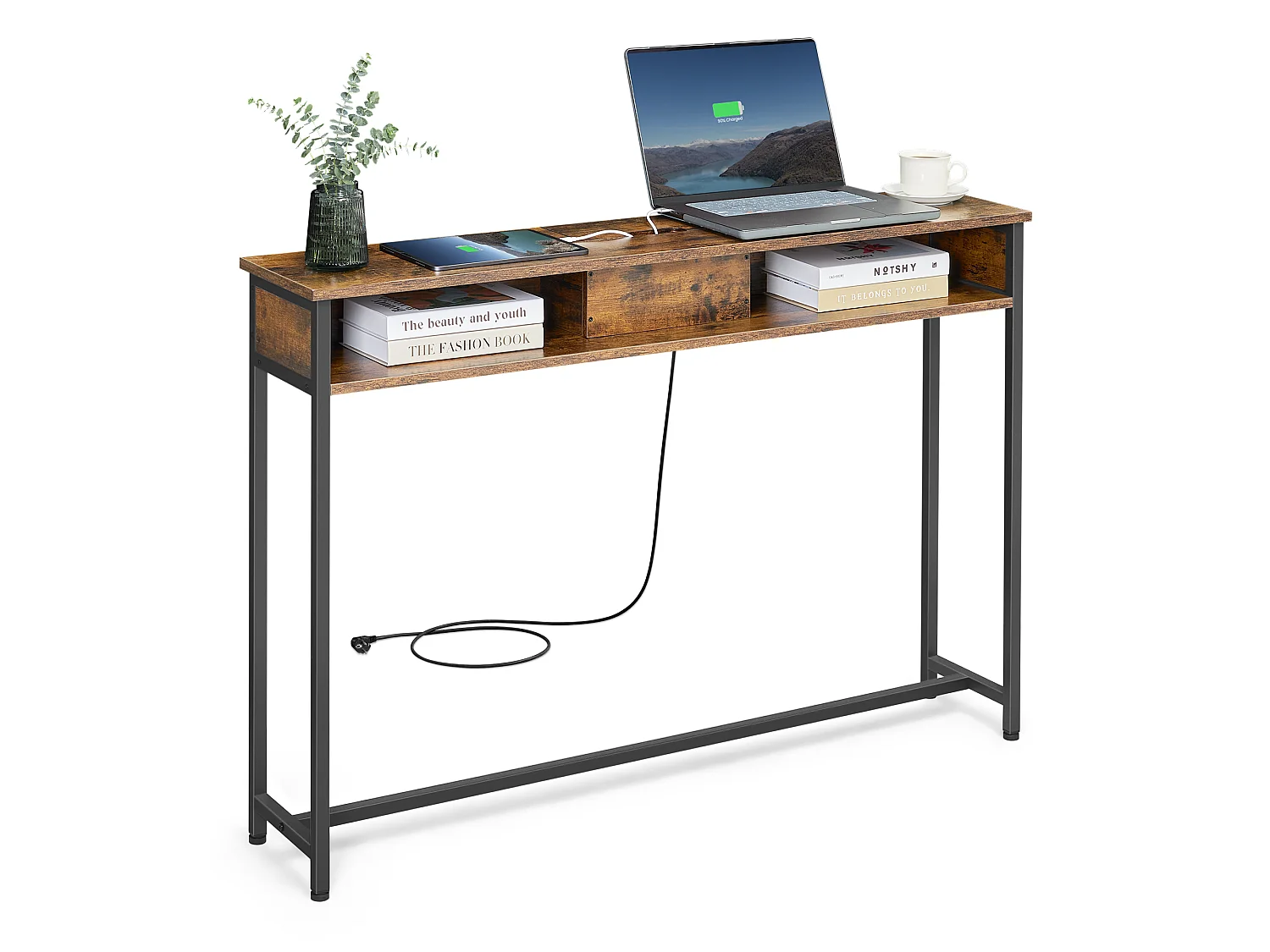 Table console 25x120x81 cm marron et noir