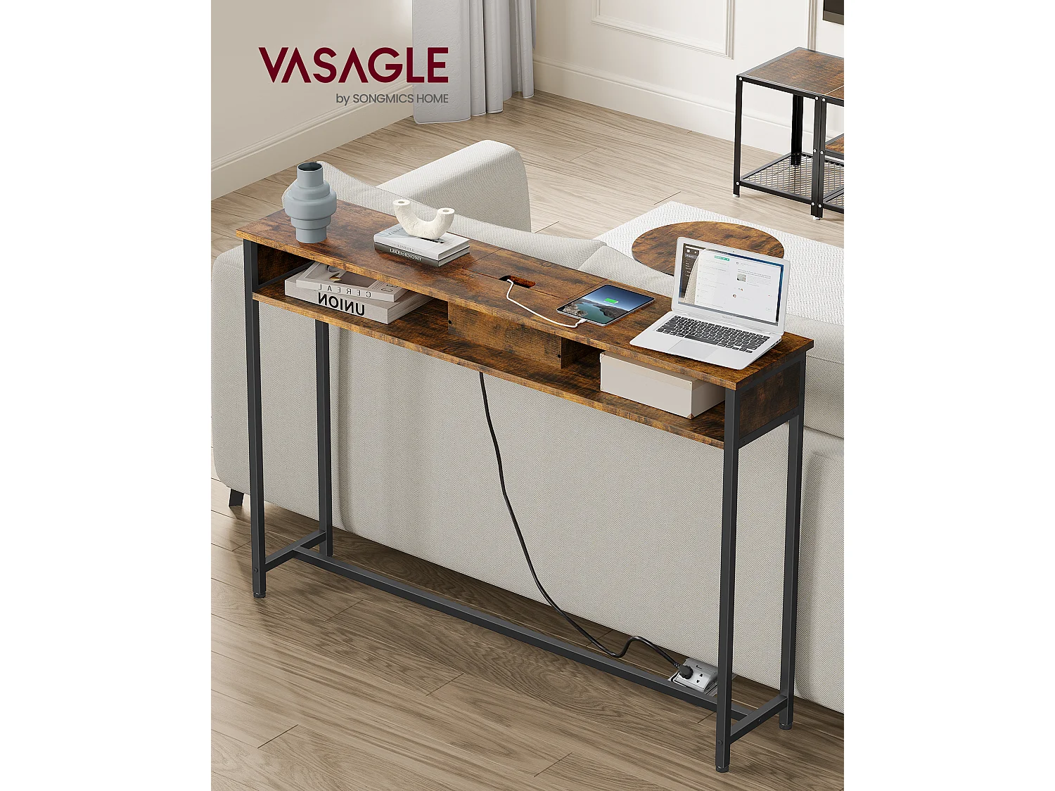 Table console 25x120x81 cm marron et noir