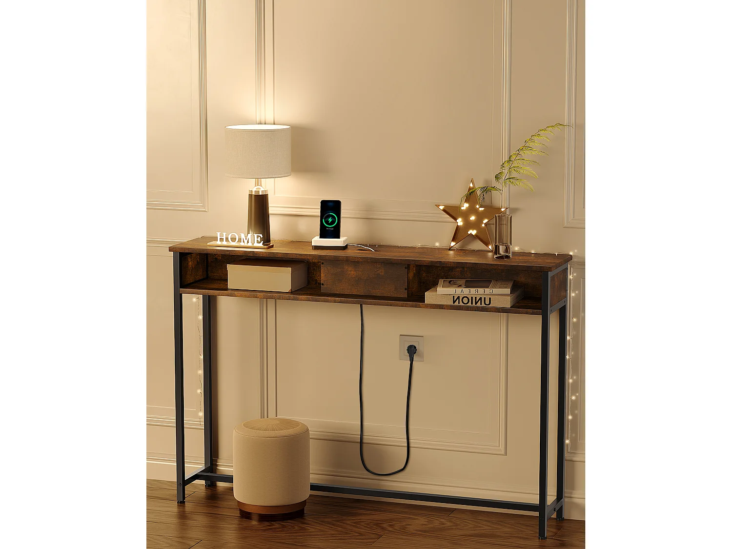 Table console 25x120x81 cm marron et noir