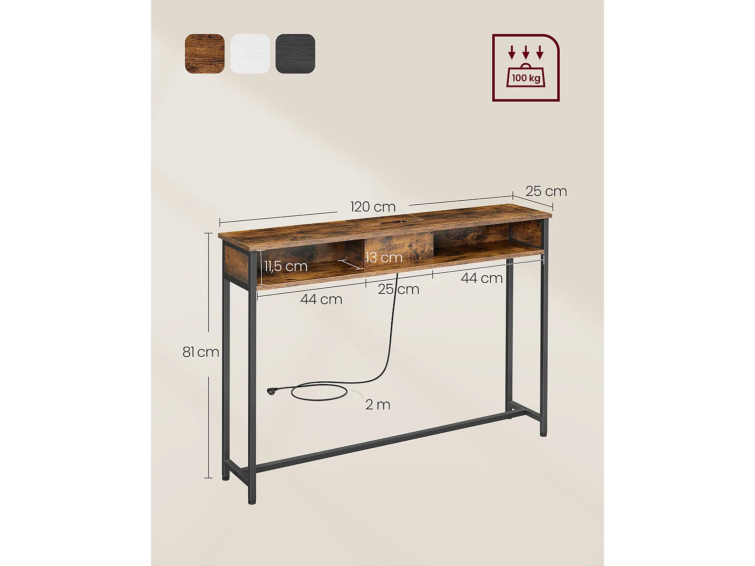 Table console 25x120x81 cm marron et noir