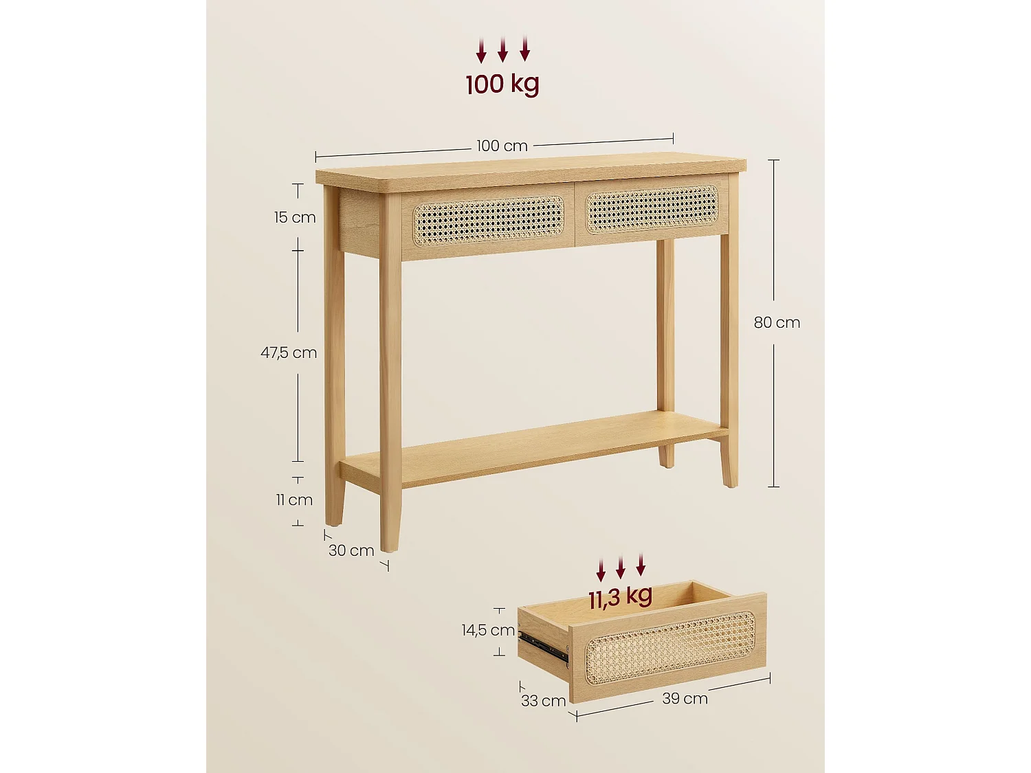 Konsolentisch 100x30x80 cm Eiche Beige