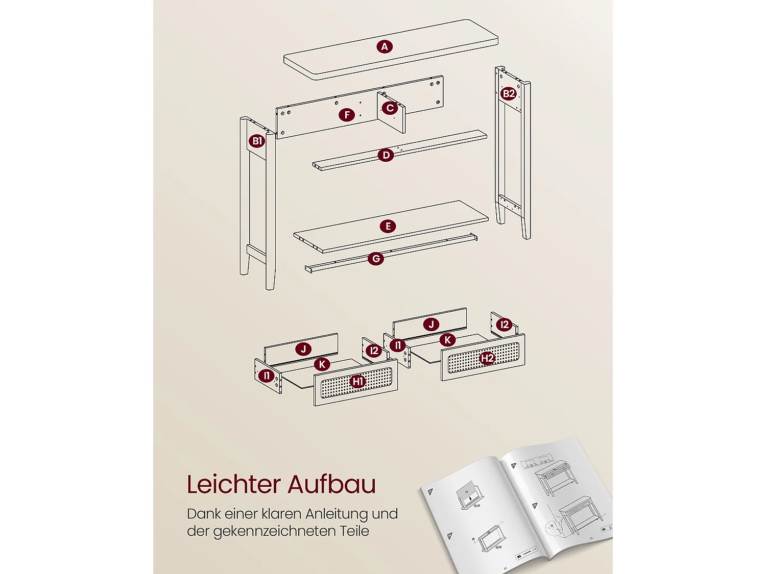 Konsolentisch 100x30x80 cm Eiche Beige