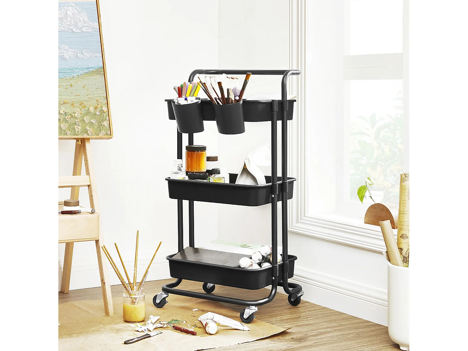 Rollwagen 41,6x33,5x86,3 cm schwarz