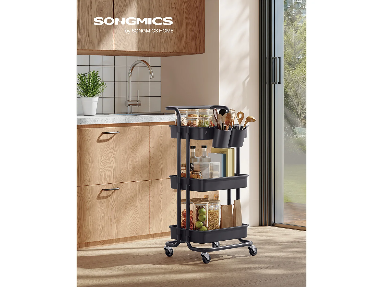 Rollwagen 41,6x33,5x86,3 cm schwarz