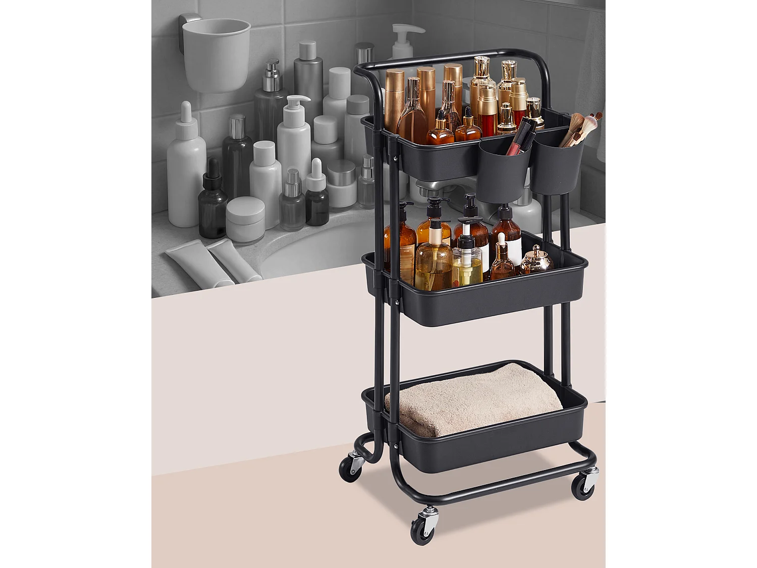 Rollwagen 41,6x33,5x86,3 cm schwarz