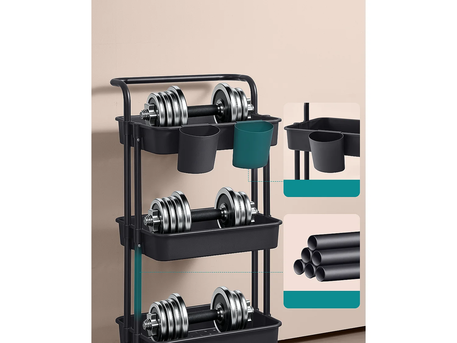 Rollwagen 41,6x33,5x86,3 cm schwarz