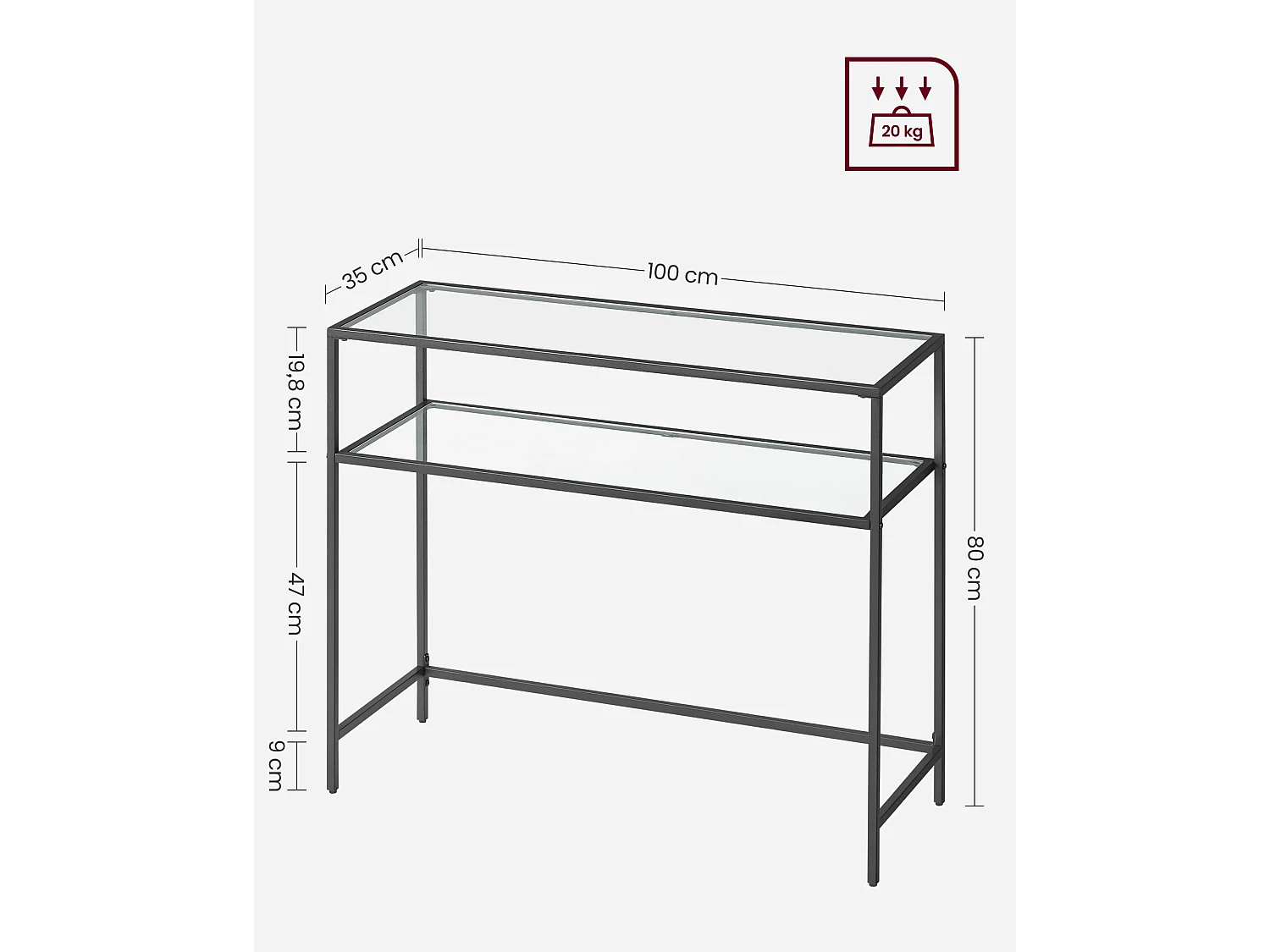 Consoletafel 100x80x35 cm Zwart