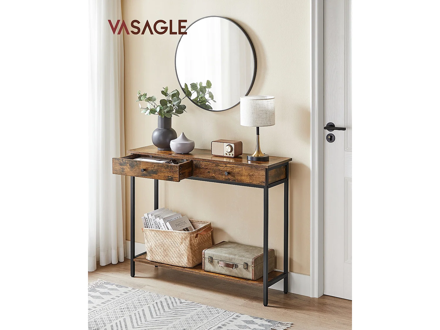 Konsole 100x30x80 cm Braun Schwarz