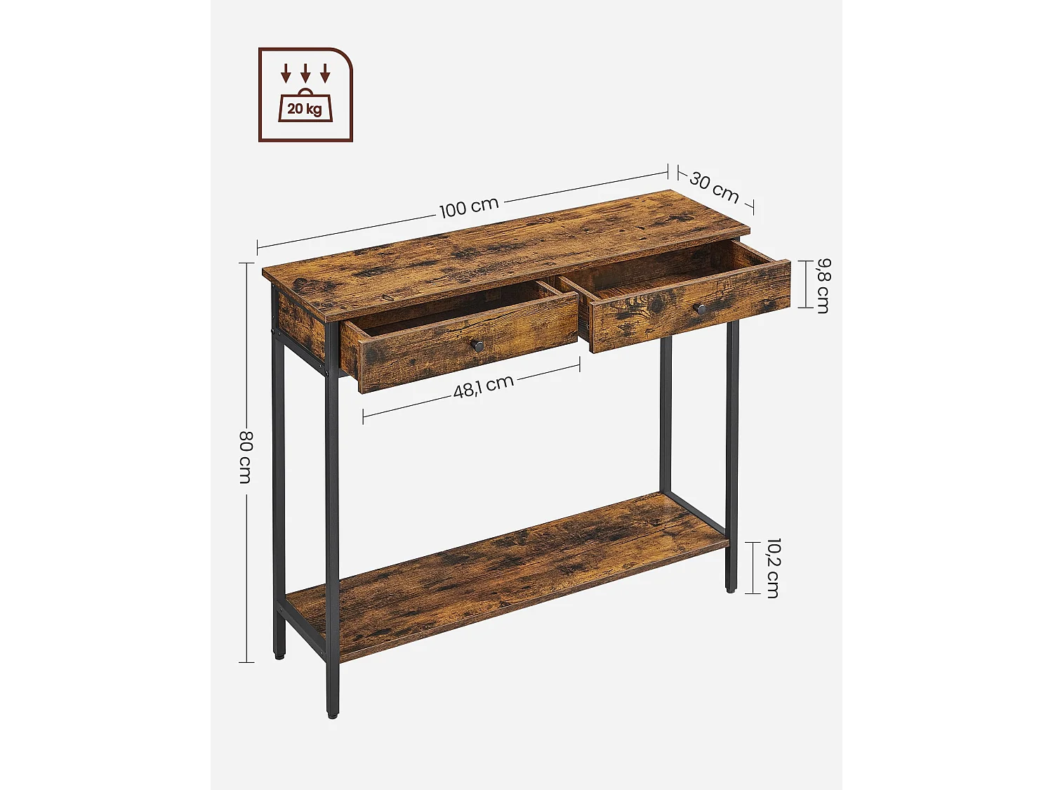 Konsole 100x30x80 cm Braun Schwarz