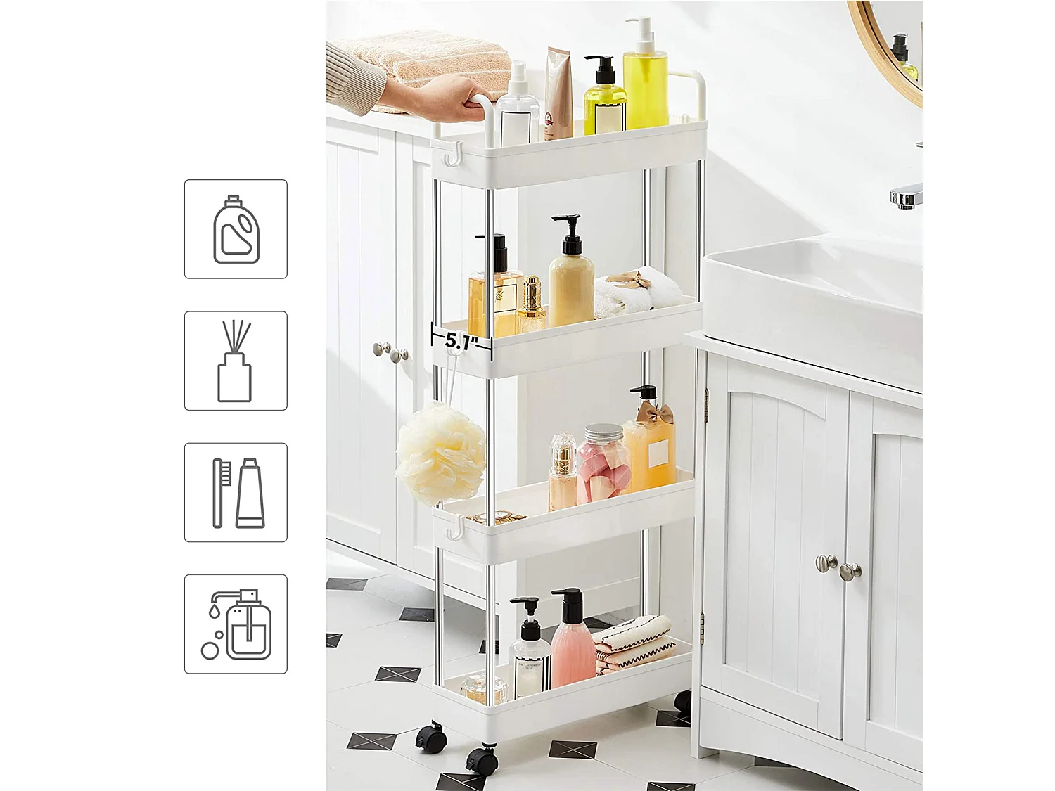 Aufbewahrungswagen 40x13x93 cm weiß schlank 4-stöckiger Küchenaufbewahrungswagen