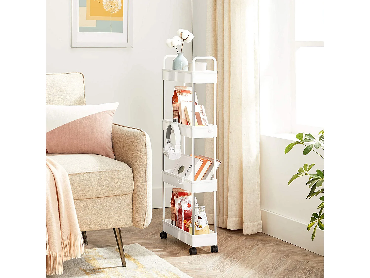Aufbewahrungswagen 40x13x93 cm weiß schlank 4-stöckiger Küchenaufbewahrungswagen