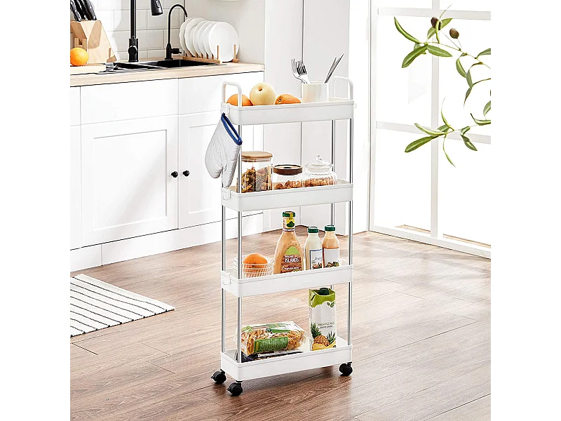 Aufbewahrungswagen 40x13x93 cm weiß schlank 4-stöckiger Küchenaufbewahrungswagen