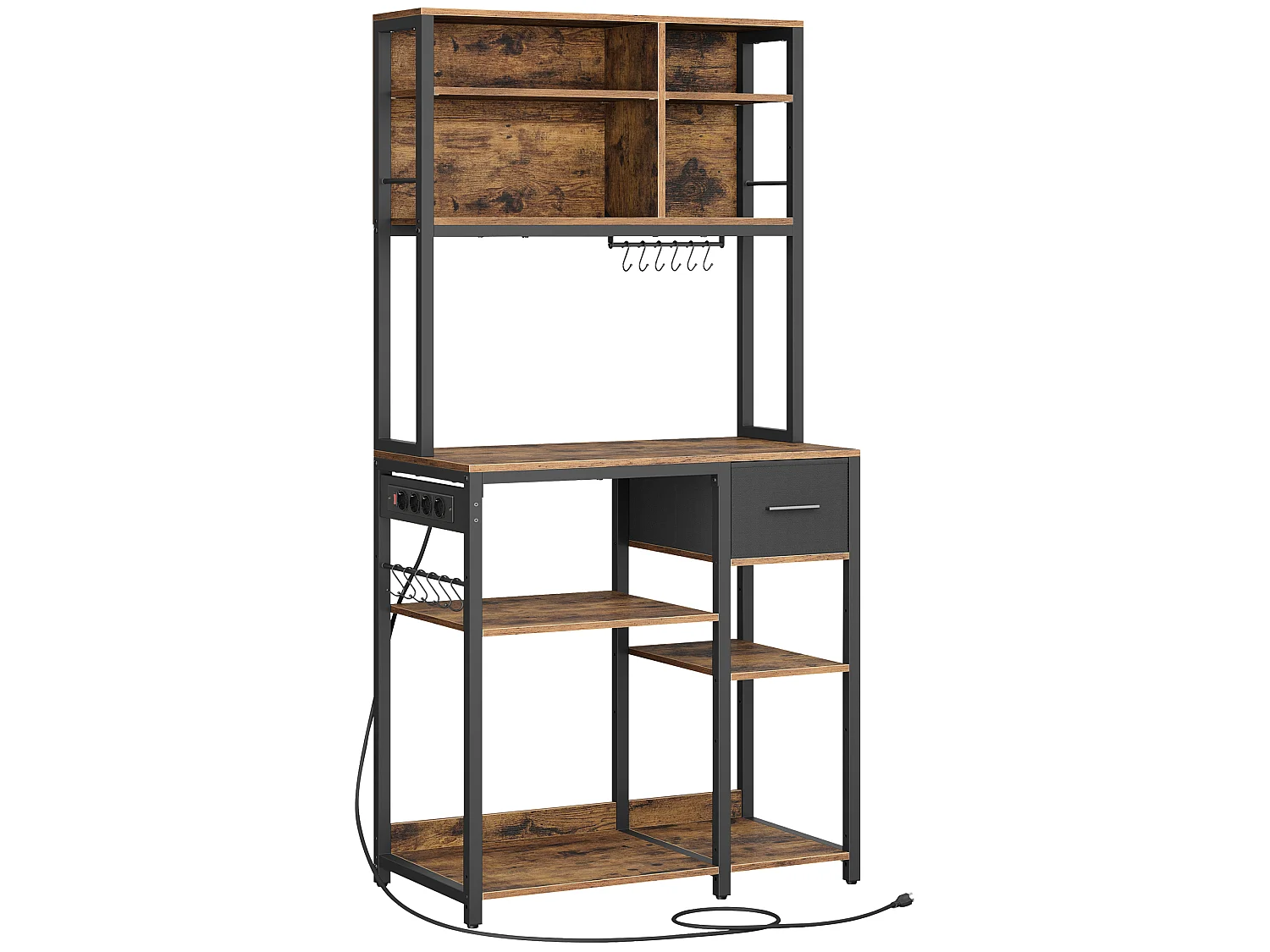 Étagère de cuisine 40x80x180,2 cm, étagère de boulanger marron et noire