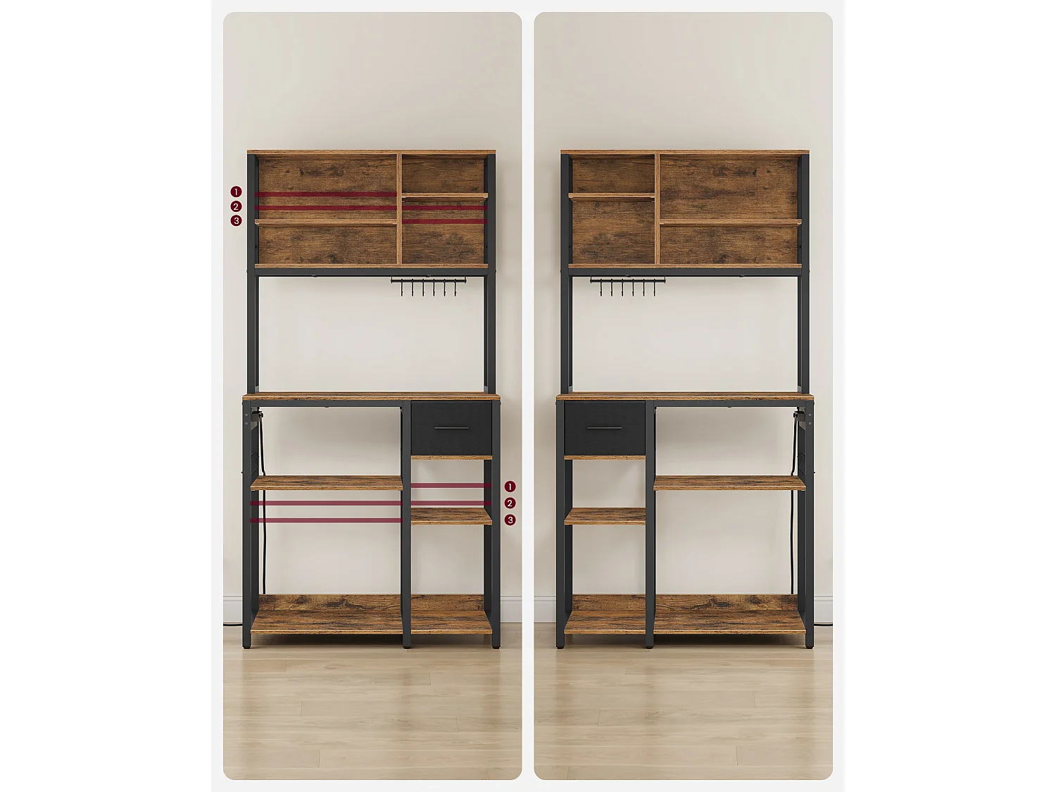 Étagère de cuisine 40x80x180,2 cm, étagère de boulanger marron et noire