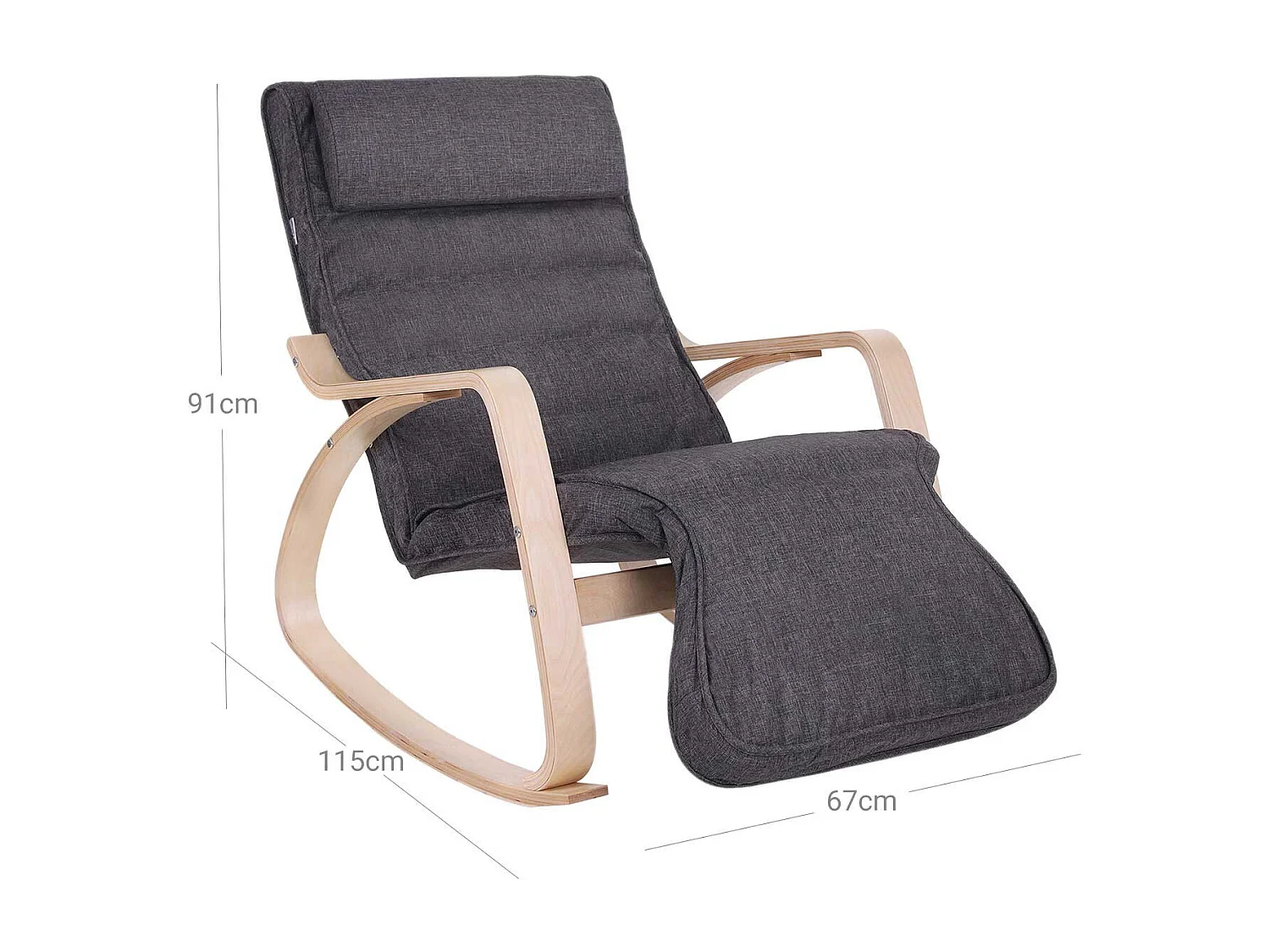 Fauteuil à bascule 67x125x91 cm Gris lyngicz